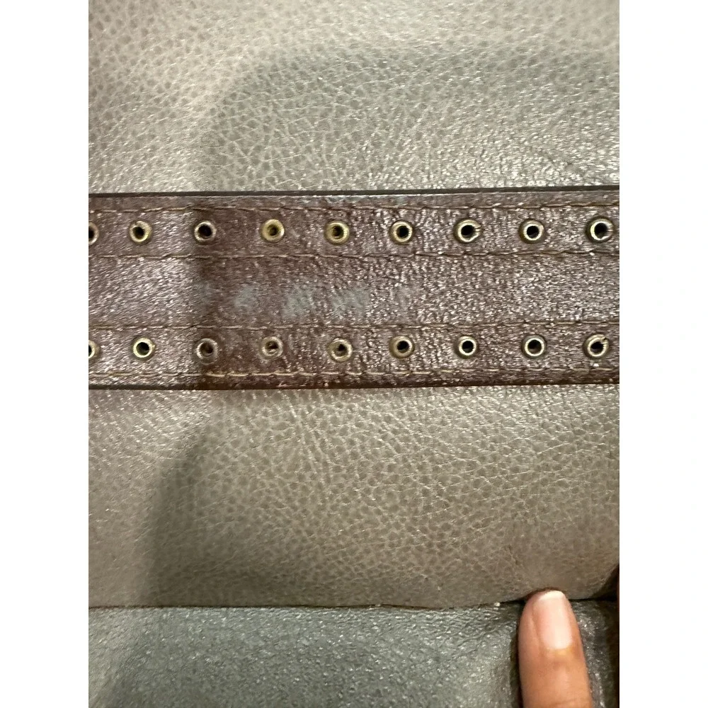 Vintage Brown Studded Leather Belt Wide Double Grommet Brass Buckle Size 32